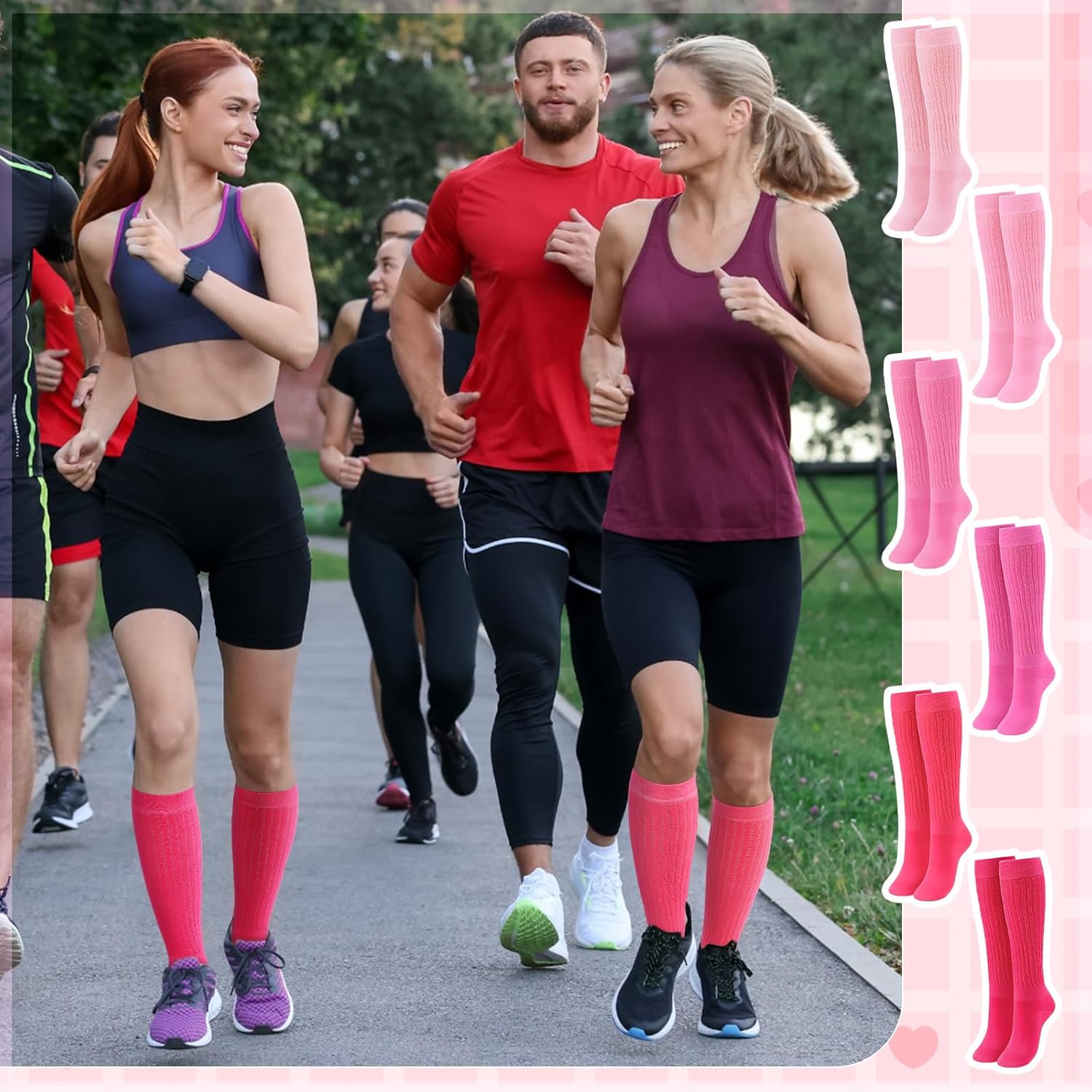 6 Pairs Valentines Pink Slouch Socks for Women Knee High Tube Long Hosiery 80s 90s Hot Pink Neon Scrunch Breathable Socks for Summer Outdoor Sports Valentines Birthday Gifts for Wife Sister Women - Image 3