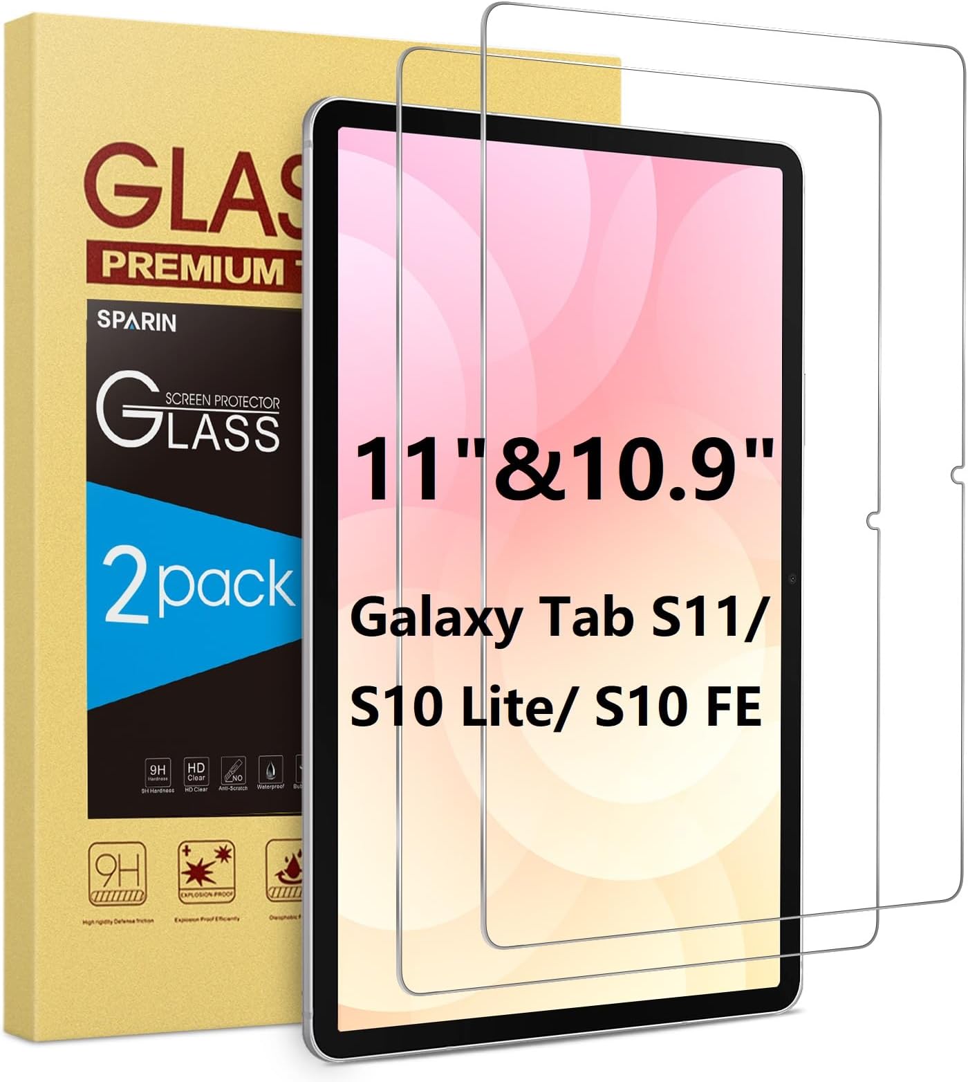 SPARIN Screen Protector for Galaxy Tab S11/ S10 Lite/ S10 FE (11"&10.9") | 2 Pack Tempered Glass for Samsung Galaxy Tab S9 FE S9, S Pen Compatible, Case Friendly, Anti-Scratches, High Clarity