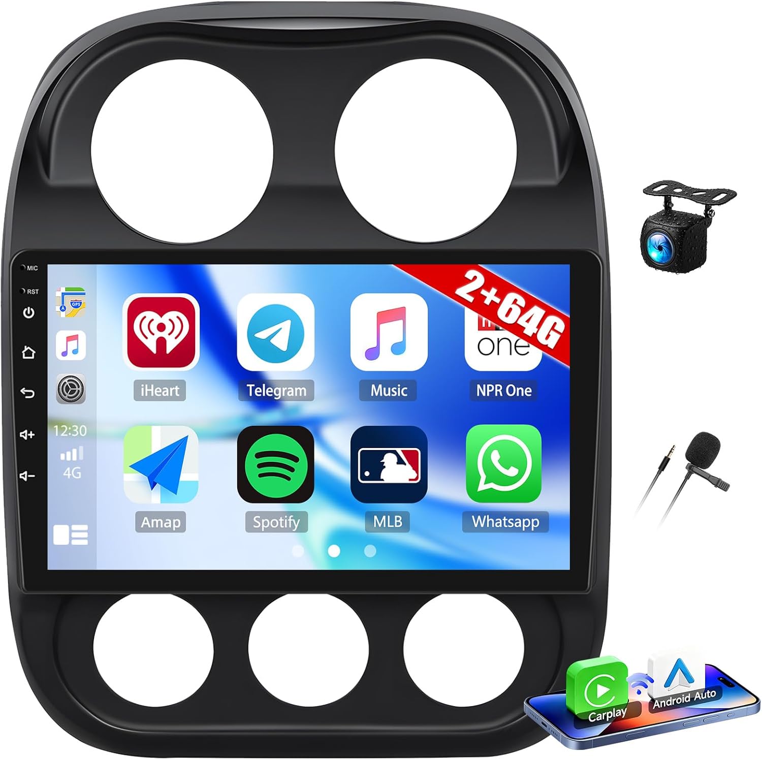 [4+128G] Android 15 Car Radio Stereo for Jeep Patriot Compass 2010-2016 with Wireless Carplay&Android Auto,10.1 Inch Car Radio with Mirror Link Bluetooth FM/RDS WiFi GPS EQ DSP SWC+AHD Backup Camera