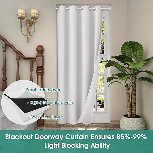 Miniatura 4 de HOMEIDEAS Cortinas de puerta blancas grisáceas, cortina de privacidad con ojales para dormitorio, 39 pulgadas de ancho x 78 pulgadas de largo,