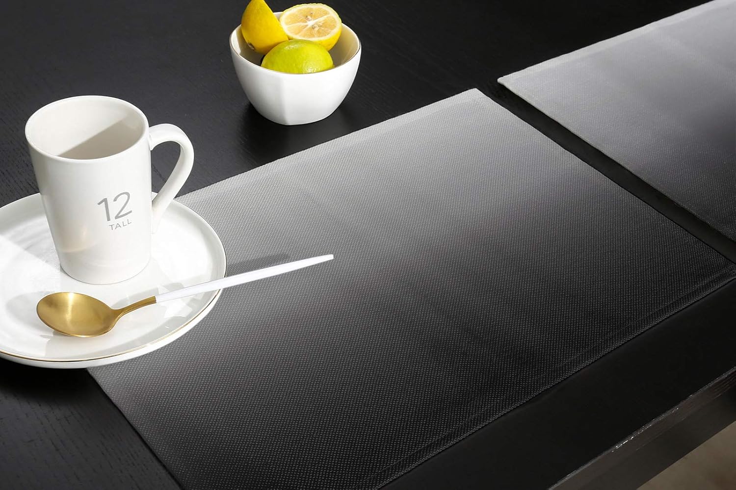 Chic D Indoor Placemats for Dining/Round/Kitchen Table, Black Gray, Table Mats Set of 6 Washable Non-Slip Heat Resistant Table Placemats, Ombre, Suitable for Kids/Woman/Man