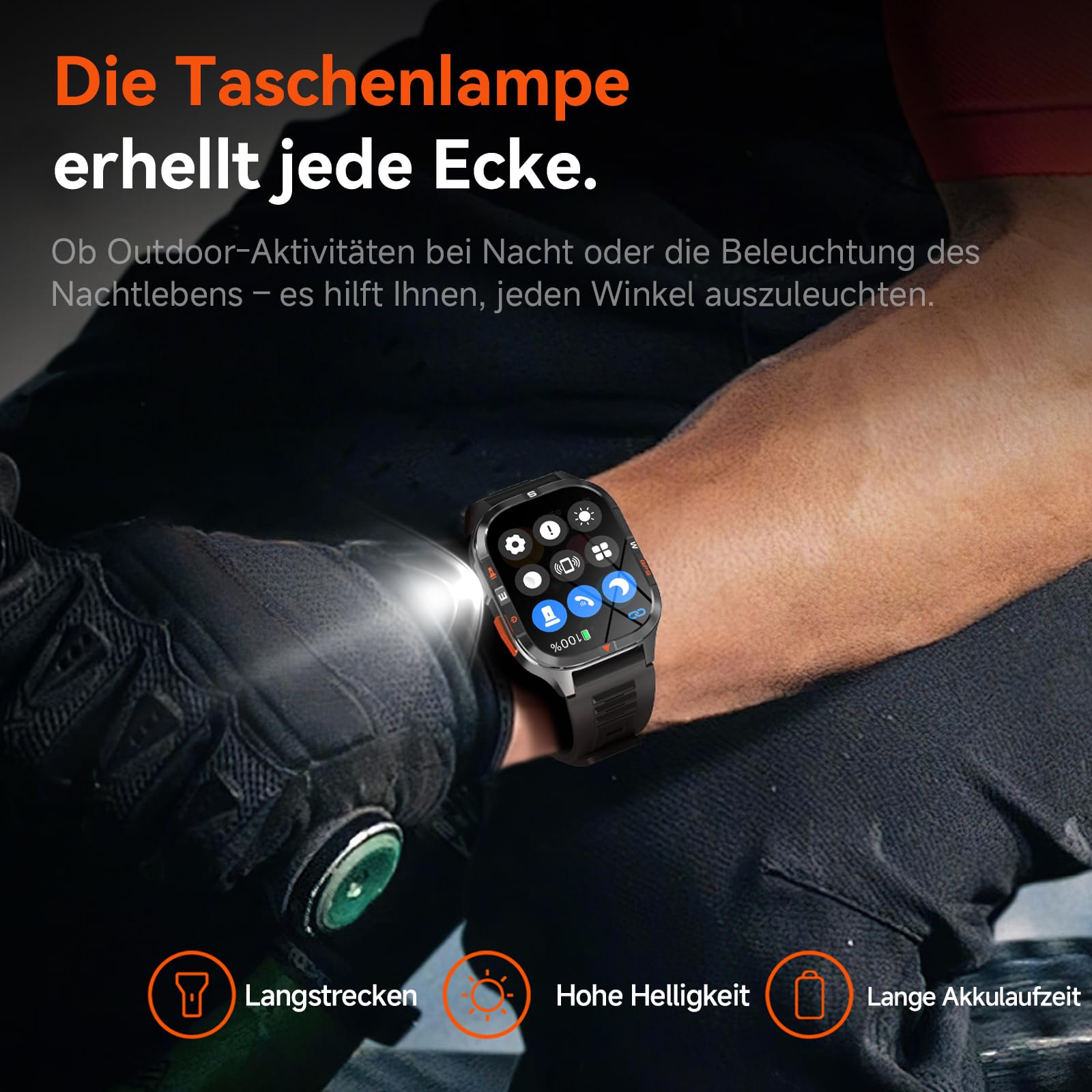 Smartwatch herren Militärische 2,01" HD, mit GPS/Bluetooth-Anruf/Kompass