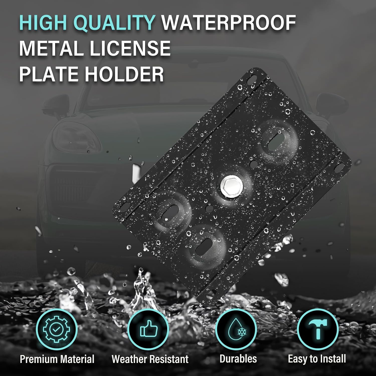 No Drill Front License Plate Mount Compatible with Porsche Cayenne Turbo 2019-2023, Anti-Theft License Plate Bracket Holder Front Bumper Grille Frame Car Accessories