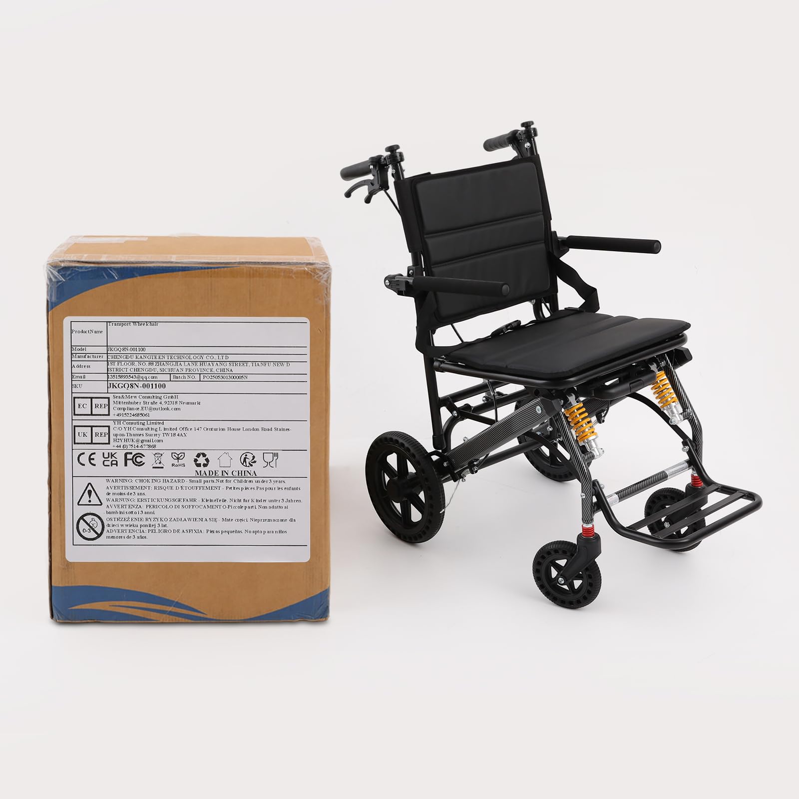 Silla de ruedas ultraligera plegable solo 11,88 kg – Silla de ruedas profesional de transporte y silla de ruedas de viaje con frenos de mano y cinturón de seguridad – hasta 100 kg de carga