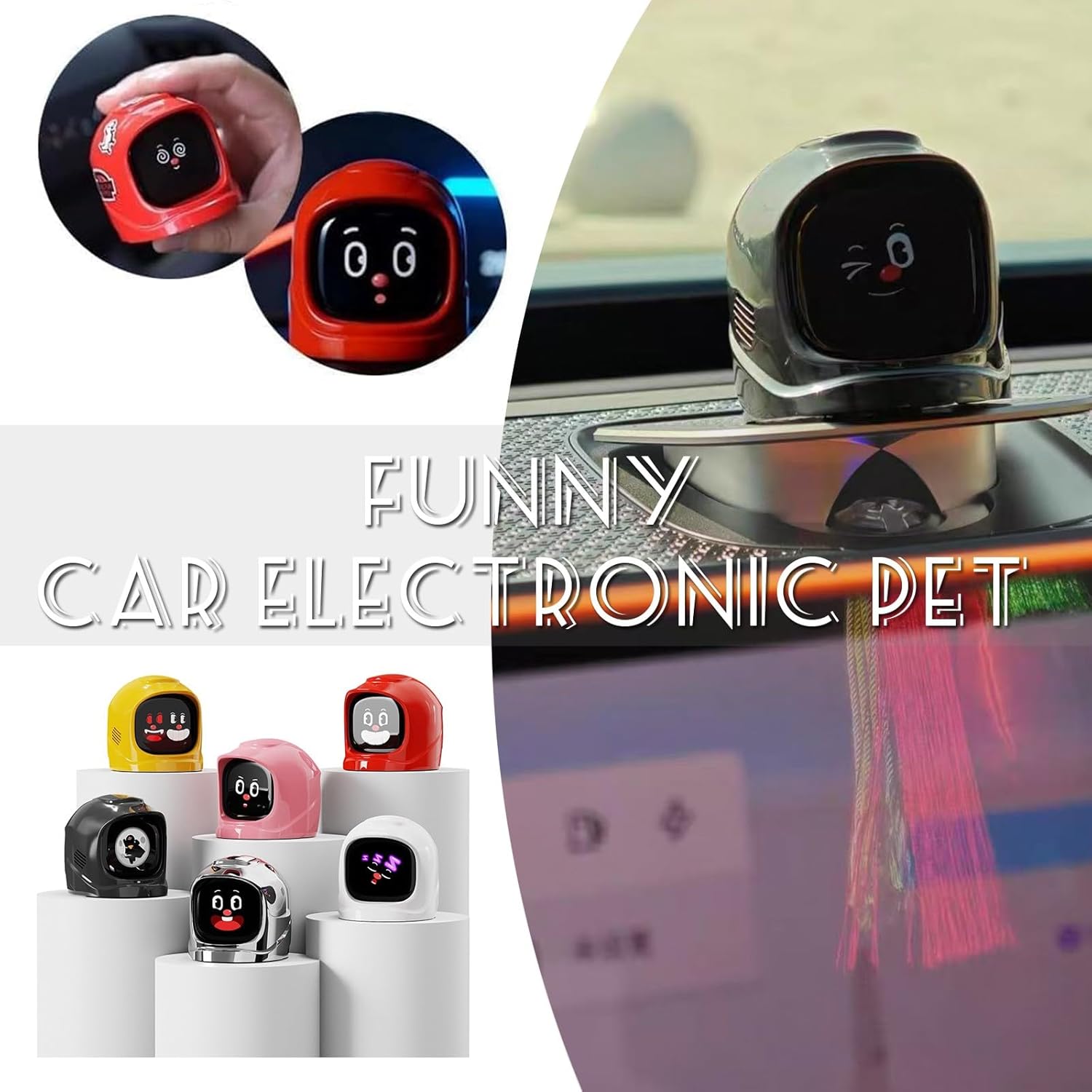 Funny Car Emotional Expression Robot Smart AI Dashboard Companion Electronic Pet Auto Interior Ornament with 52 Cute Animated Expressions & Charging Dock, Quick Release, (Black)
