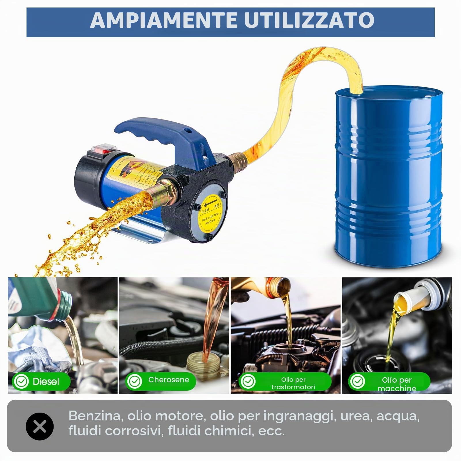 Pompa di trasferimento diesel con ugelli di spegnimento automatico 12V 260W Pompa di trasferimento del carburante elettrica Pompa di aspirazione dell'olio 45L/Min con motore in rame