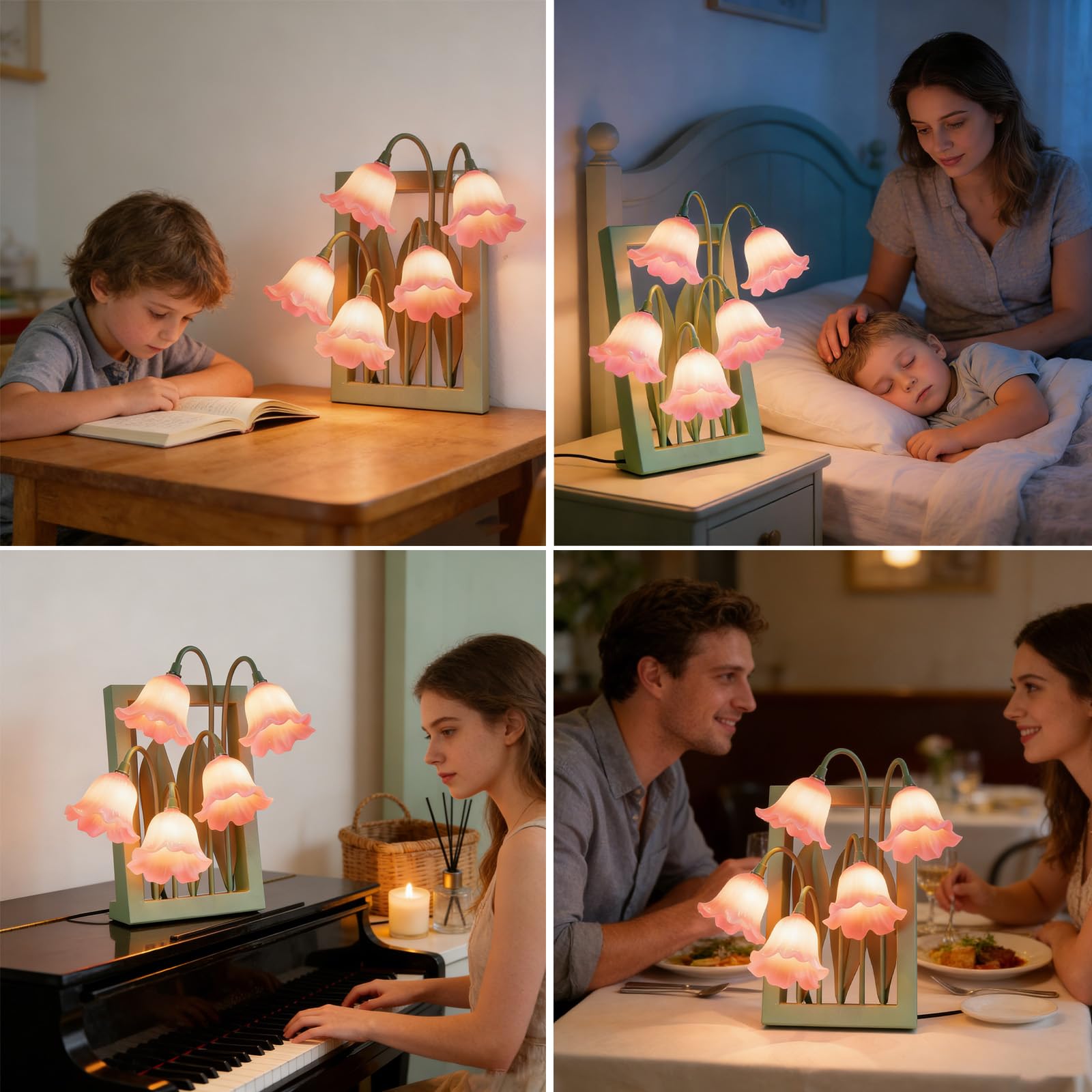 Kwiatowa lampa stołowa, 5 lampek nocnych z konwalią, 3 kolory, temperatura, kawaii, lampka nocna, ramka na zdjęcia, lampa biurkowa, lampka do czytania do sypialni, salonu, oświetlenie otoczenia