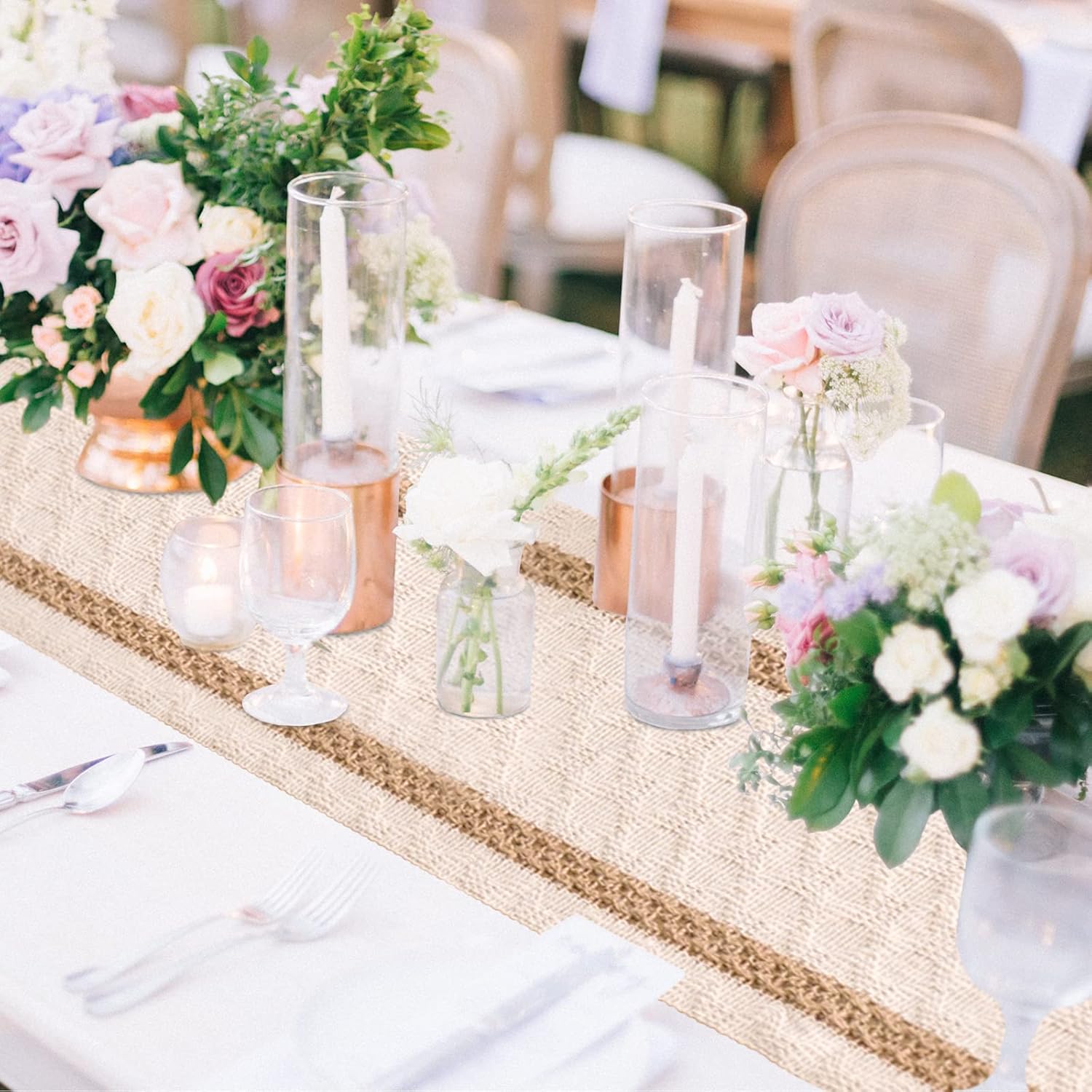 Kienapanc Macrame Table Runner & Natural Burlap Farmhouse Table Runner,Woven Wedding Table Decor Boho Table Runner,Wedding Bridal Shower Rustic Home Farmhouse Dining Table Decor (12 x 72) : Home & Kitchen