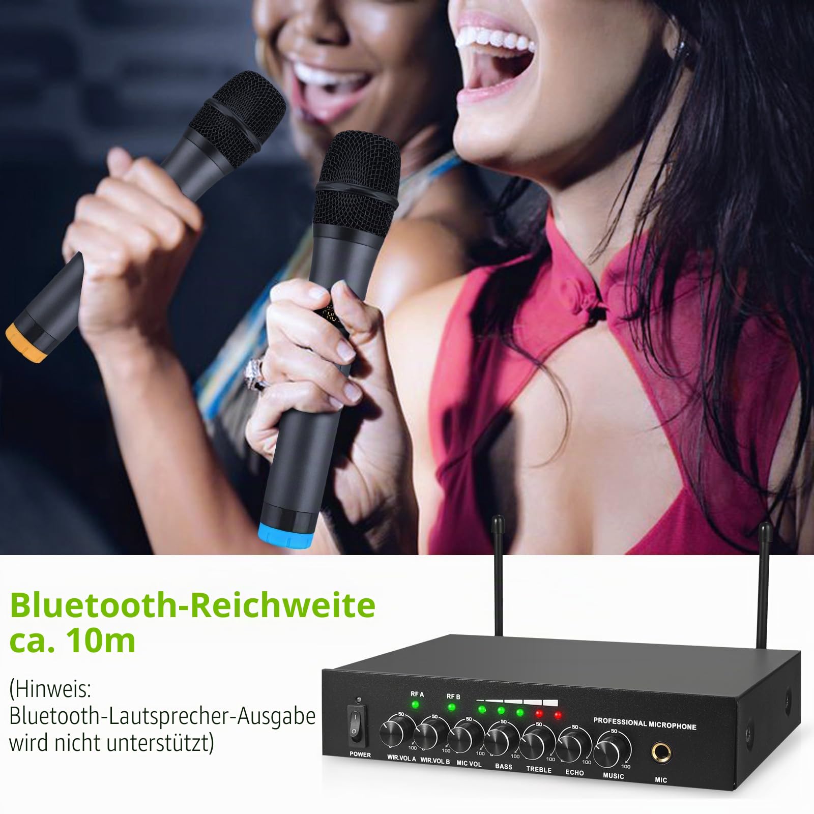 LiNKFOR UHF Drahtloses Mikrofon Karaoke-Mikrofon Drahtlos Bluetooth 4.2 UHF Drahtloses Mikrofon Handmikrofonsystem Duales kabelloses Mikrofonsystem mit 6,35mm/Cinch für Hochzeitsfeier DJ Kirche
