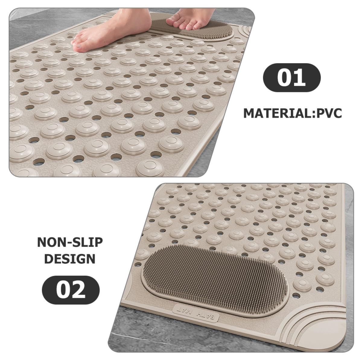 POPETPOP Alfombra Antideslizante para Ducha con Ventosas y Masaje Exfoliante para Pies, Fabricada en PVC Resistente al Desgaste, Adecuado para Baño Seguro y Cómodo