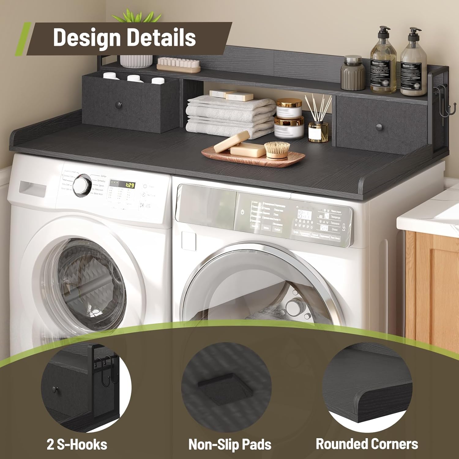 2-Tier Washer Dryer Countertop with 2 Drawers & Shelf, Electric Heated Blanket Throw 50"x60", 27.7" D x 54" W Laundry Room Organizer, Soft Cozy Flannel & Sherpa Fabric Dual-Sided