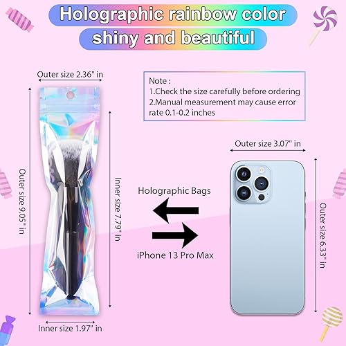 Miniatura 2 de ANZNKU 50 bolsas para bolígrafos de 2.4 x 9 pulgadas, bolsas holográficas, bolsas de embalaje para bolígrafos, bolsas resellables a prueba de