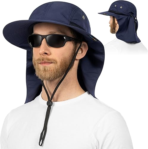Miniatura 10 de SUN CUBE Sombrero de pesca con solapa para el cuello, sombrero de senderismo con protección solar para hombres y mujeres, gorra de safari, sombrero