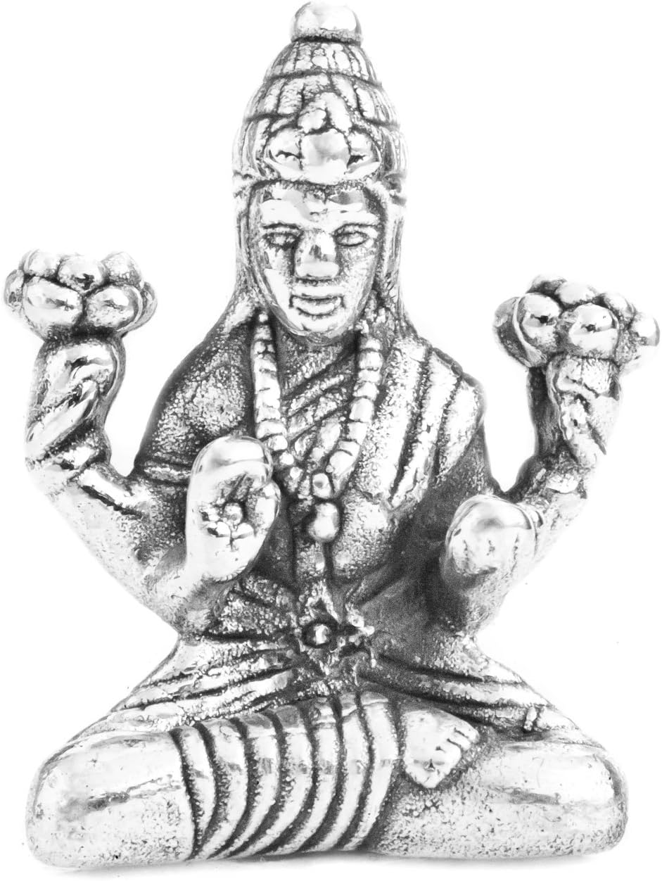 Exotic India Goddess Lakshmi (Small Statue) Sterling Silver Statue Home & Kitchen