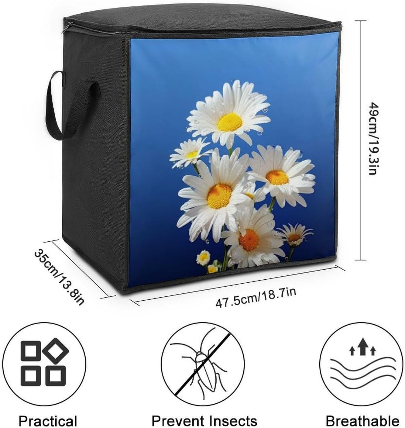 Quilt Storage Bag,Beautiful Daisy Printed Large Foldable Storage Container Portable Travel Storage Bag for Blankets, Quilts, Clothes, Comforter, Bedding And Pillows