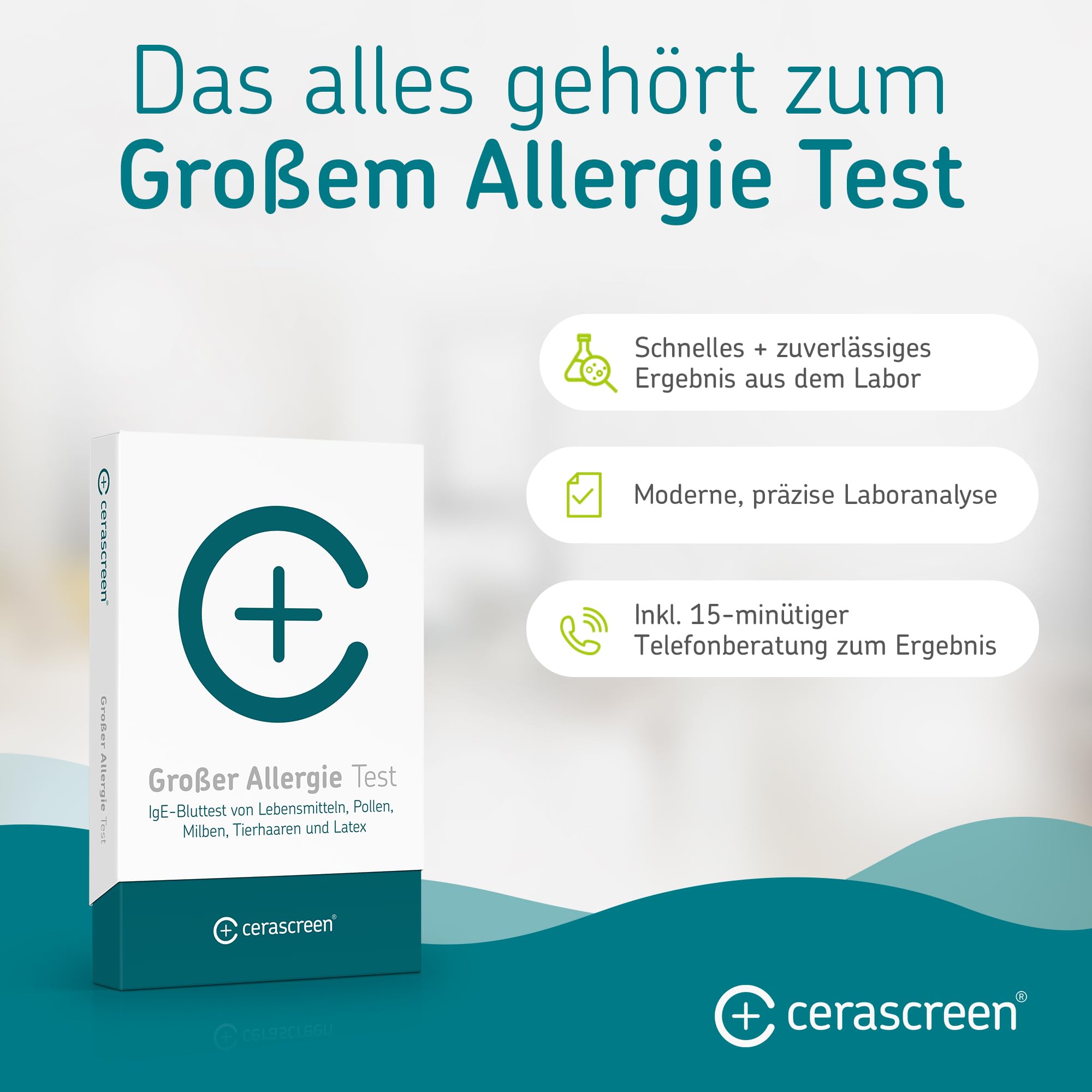 Großer Allergie Test von CERASCREEN - Umfangreiche Laboruntersuchung von 61 Allergenen wie Lebensmittel, Pollen und Katzen | Testkit für zu Hause | IgE-Antikörper | Detaillierter Ergebnisbericht