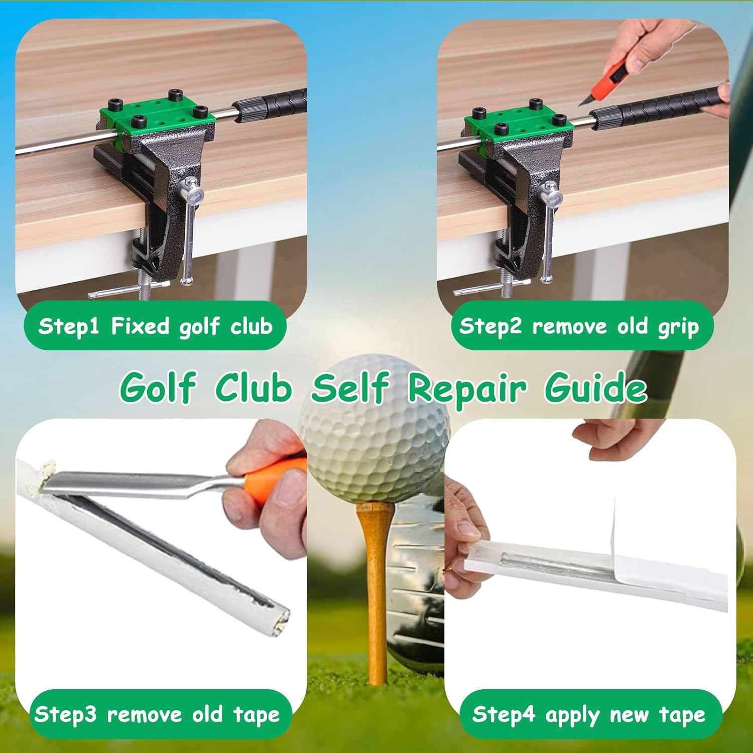 Golf Grip Regripping Kit with 360-Degree Rotating Portable Vise Clamp, Golf Club Grip Replacement Tool Set Includes Rubber Vice Clamp for Regripping Station, Grip Changing Kit