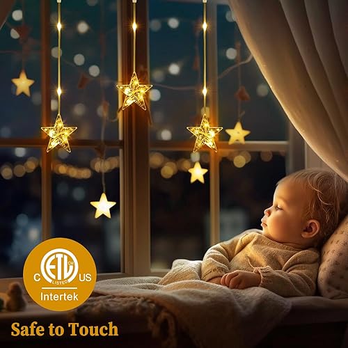 Miniatura 4 de Marchpower Luces de cortina de 5 estrellas que funcionan con pilas, luces de ventana de estrella de Navidad multicolor blanco cálido con