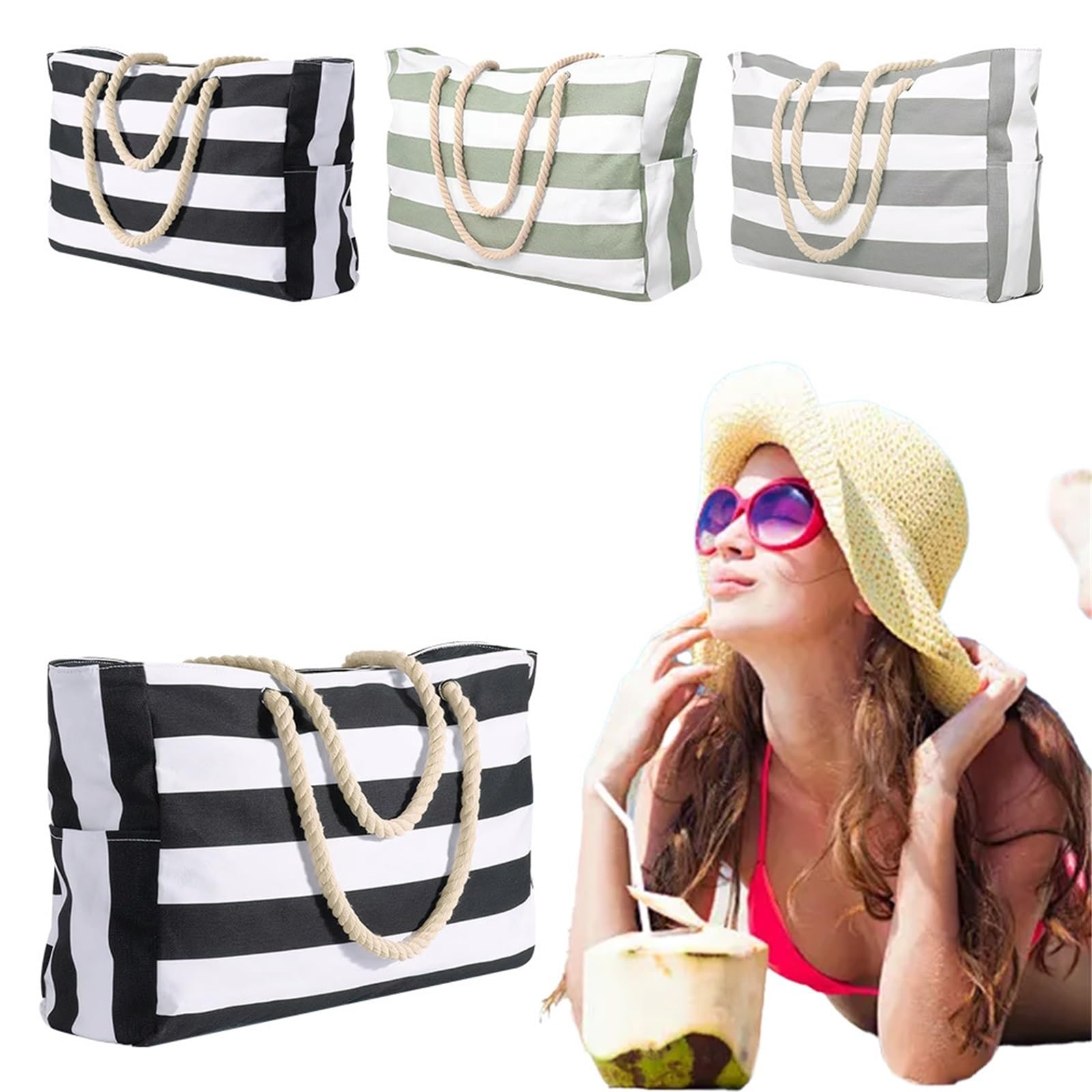 Borsa Da Spiaggia Estiva Donna In Tela A Righe