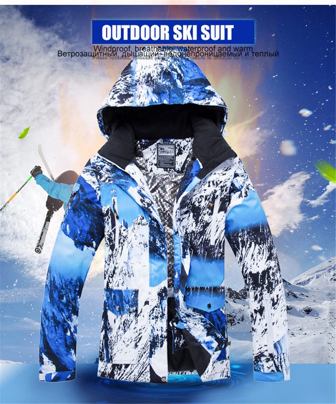 Tuta da sci invernale da uomo, antivento, impermeabile, calda, da sci all'aperto, set di pantaloni da sci e snowboard, set da uomo
