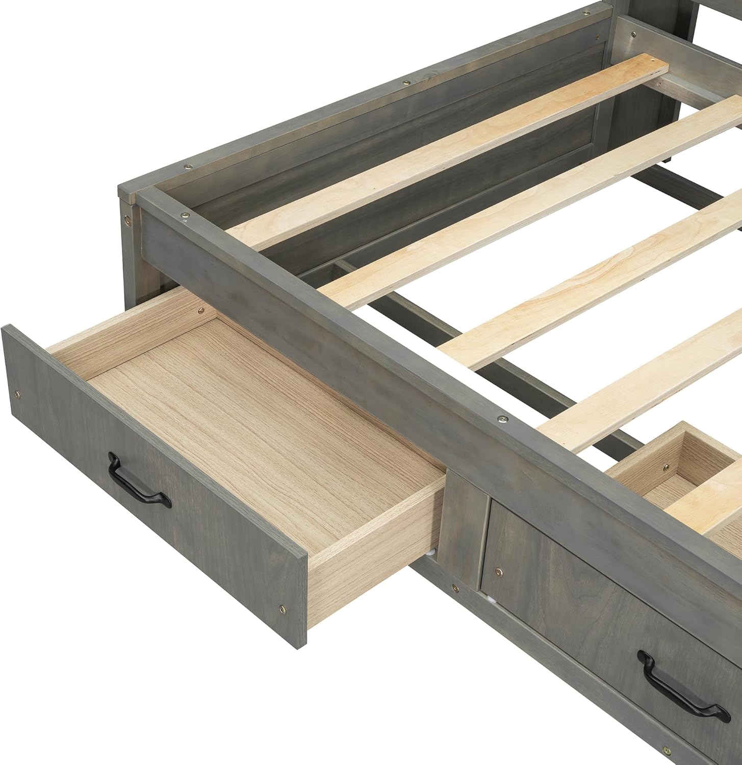 Close-up of an open storage drawer on the Merax Twin Daybed