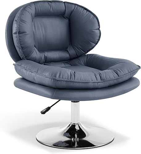 MCombo Silla giratoria con ajuste de altura, silla de escritorio tapizada para sala de estar oficina 4846 (azul, base redonda)