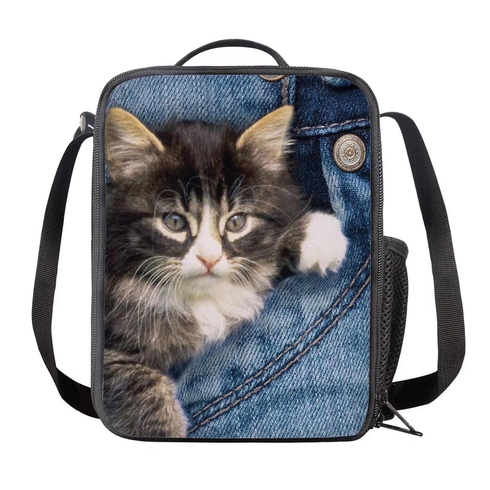 Amzbeauty Kitty Lunch Bag for School Kids Boys Girls Small Lunch Box Insulated Lunch Container with Adjustable & Removable Tote Bag