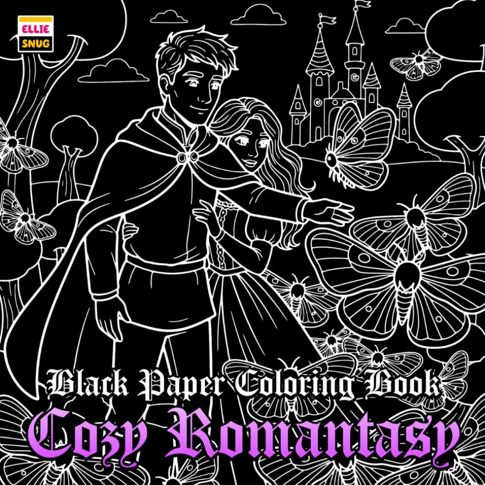 Cozy Romantasy Black Paper Coloring Book: Gentle Fantasy Romance Scenes with Dark Background Pages, Cozy Spaces, and Magical Moments