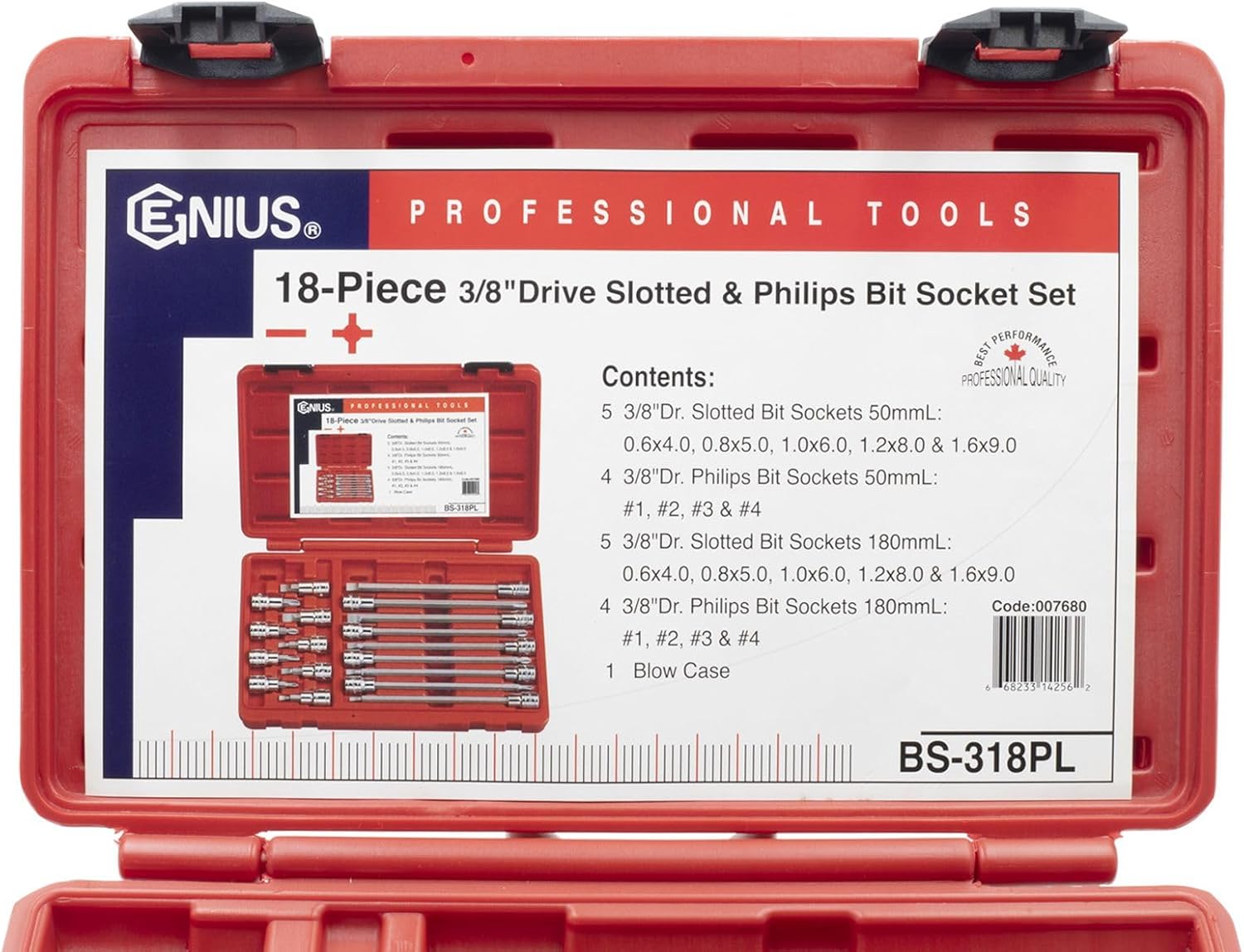 Genius Tools 18 Piece 3/8" Dr. Slotted & Philips Long Bit Socket BS-318PL