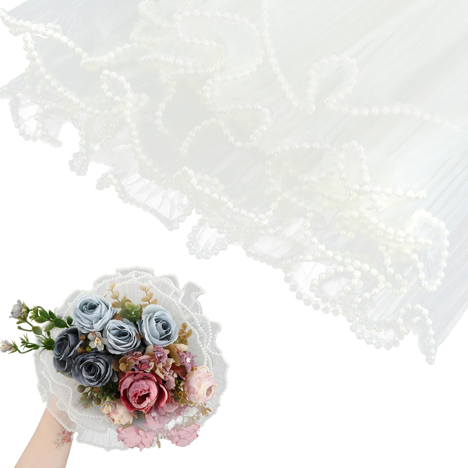 YUXIANLB Bouquet Wrapping Paper 4 Yards Floral Wrapping Beige Floral Paper Wrinkled Translucent Bouquet Accessories Supplies Pearl Edge Waterproof Flower Wrap Mesh Papers For Florist Gift Package