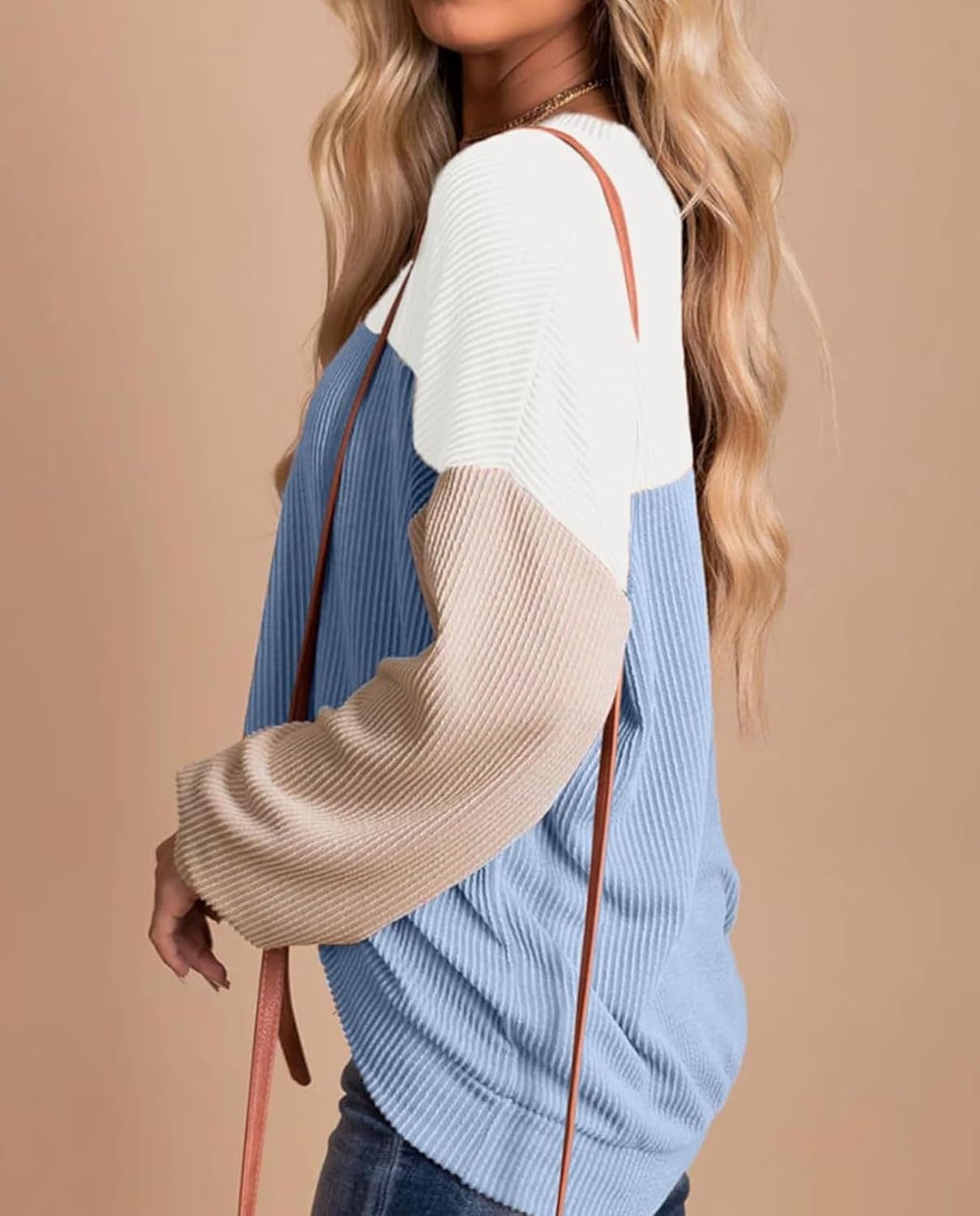 LIZALIG Plus Size Sweatshirt for Women Striped Colorblock Long Sleeve Crewneck Casual Loose Pullover Shirt Top - Image 3