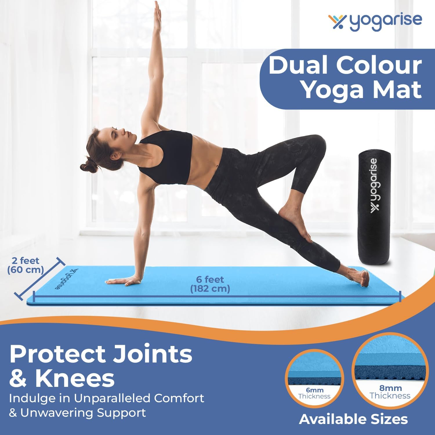 6mm Dual Yoga Mat with Bag & Strap, Yoga Mat for Women & Men, Premium TPE Material Extra Thick Exercise Yoga Mat for Workout, Yoga, Fitness, Exercise Mat Anti Slip Mat, Yoga Mat Gym Mat
