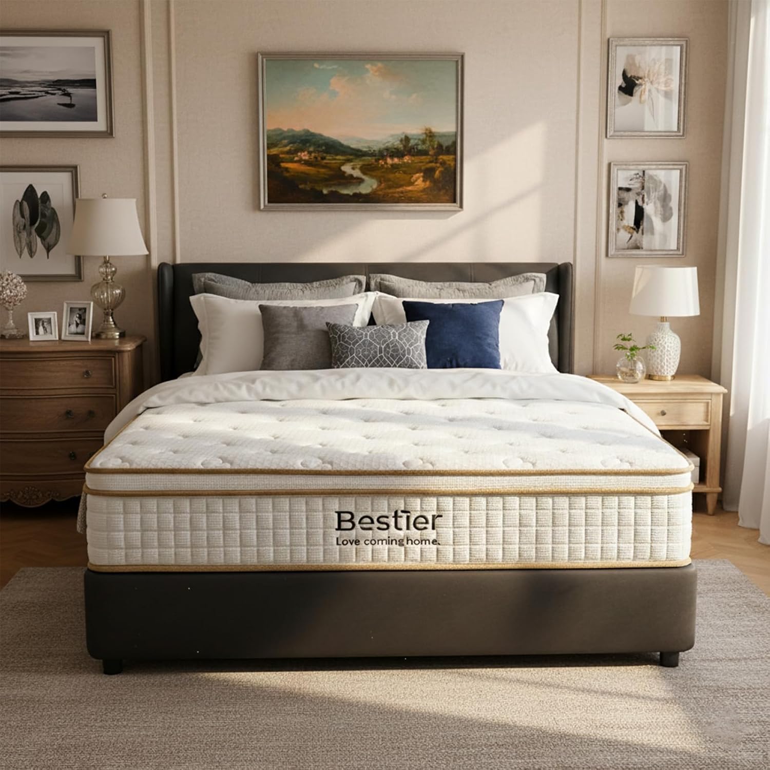 Bestier Queen Mattress 12 Inch, Hybrid Mattress in a Box with Cooling Tencel Cover, Fiberglass Free Medium Firm Bed for Back Pain Relief, Breathable Waffle Design with Edge Support (12 Inch, Queen)