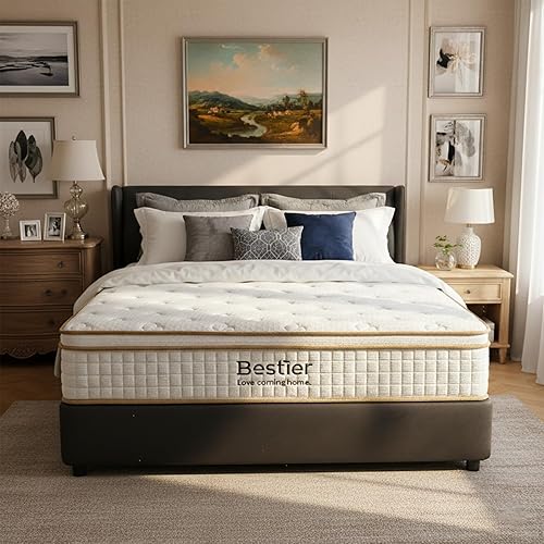 Bestier King Mattress 12 Inch, Hybrid Mattress in a Box with Cooling Tencel Cover, Fiberglass Free Medium Firm Bed for Back Pain Relief, Breathable Waffle Design with Edge Support (12 Inch, King)