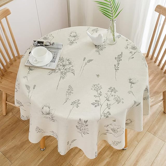 DINGC Round Tablecloth Beige Printing 150cm, Small Round Tablecloth Round Wipe Clean Tablecloth for Circular Table, Round Tablecloth Cotton used of Dining Table, Living Room, Picnic