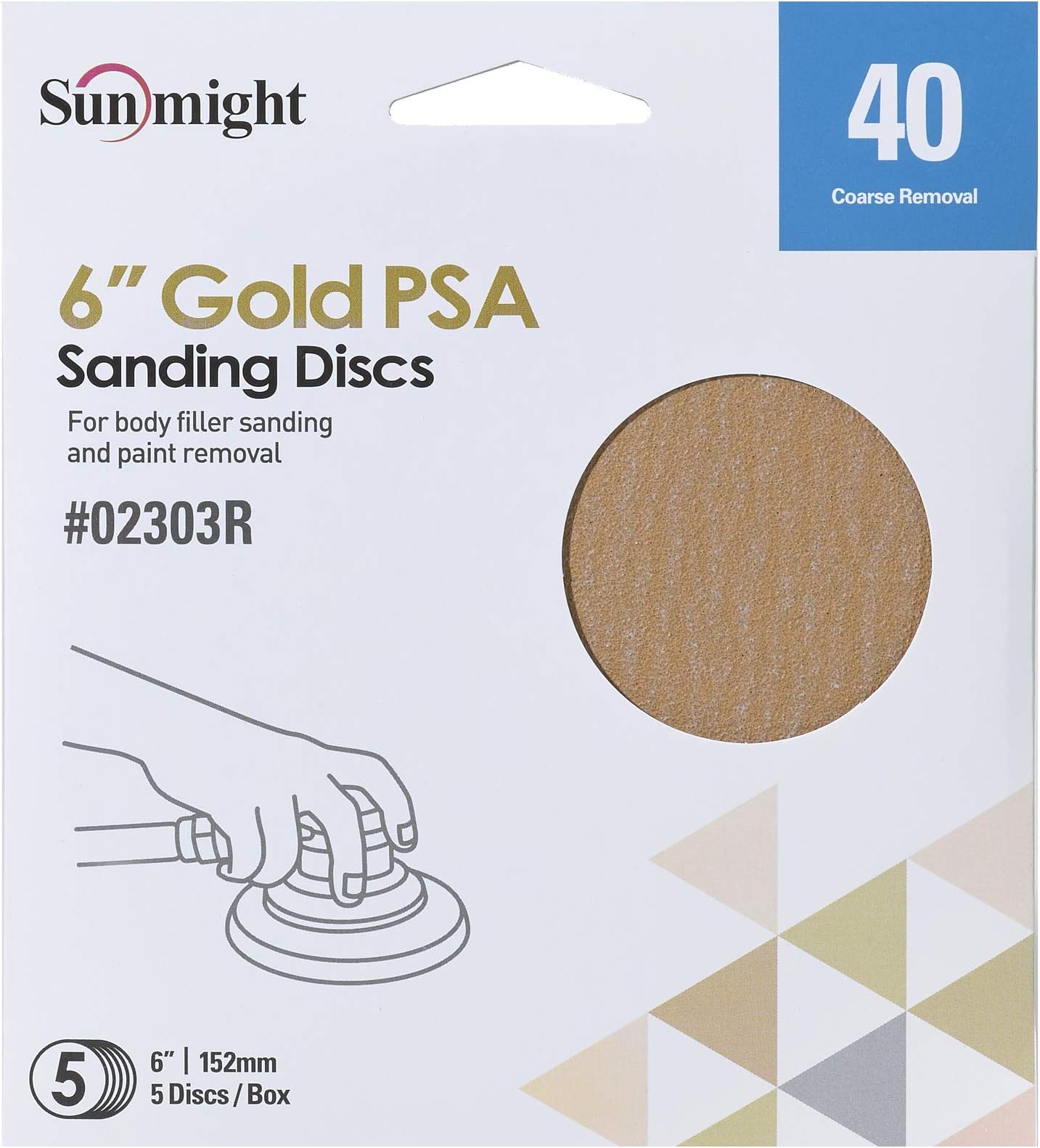 Sunmight02303R 6" Gold PSA Sanding Discs Grit 40 Retail Pack Abrasives