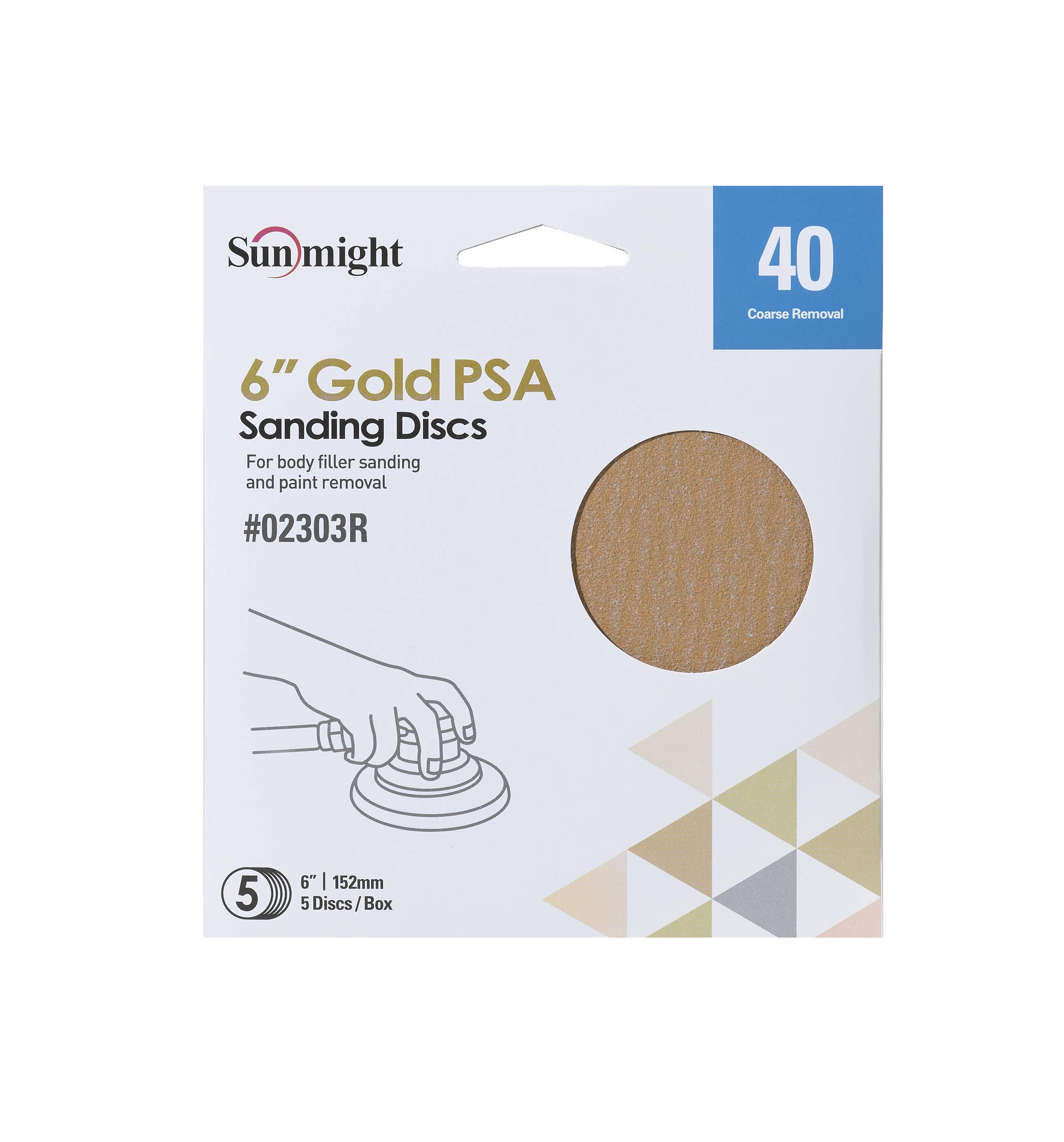 Sunmight02303R 6" Gold PSA Sanding Discs Grit 40 Retail Pack Abrasives