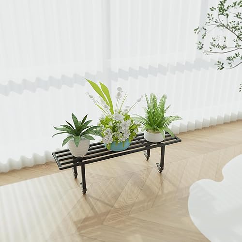 Miniatura 8 de Zhongma Soporte de metal para plantas de un nivel con ruedas, (35.43 pulgadas de largo x 8.66 pulgadas de ancho x 10.3 pulgadas de alto) soporte