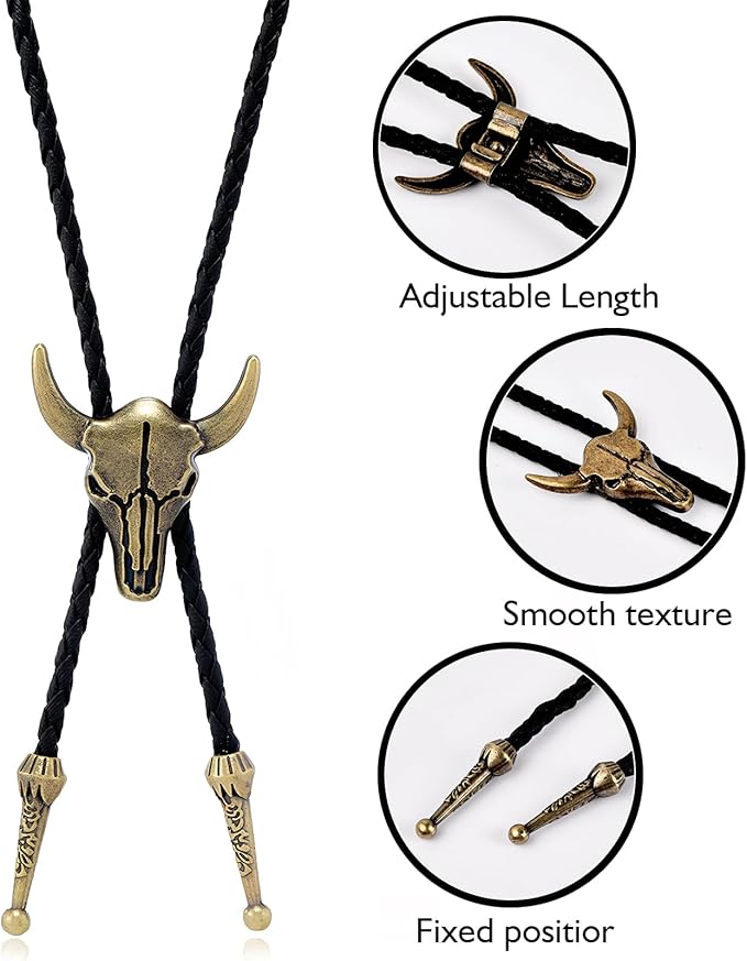 Cravatte Bolo In Pelle Vintage - 2 Pezzi Regolabili Con Fibbia Scorrevole Per Costumi Cowboy - Foto 14