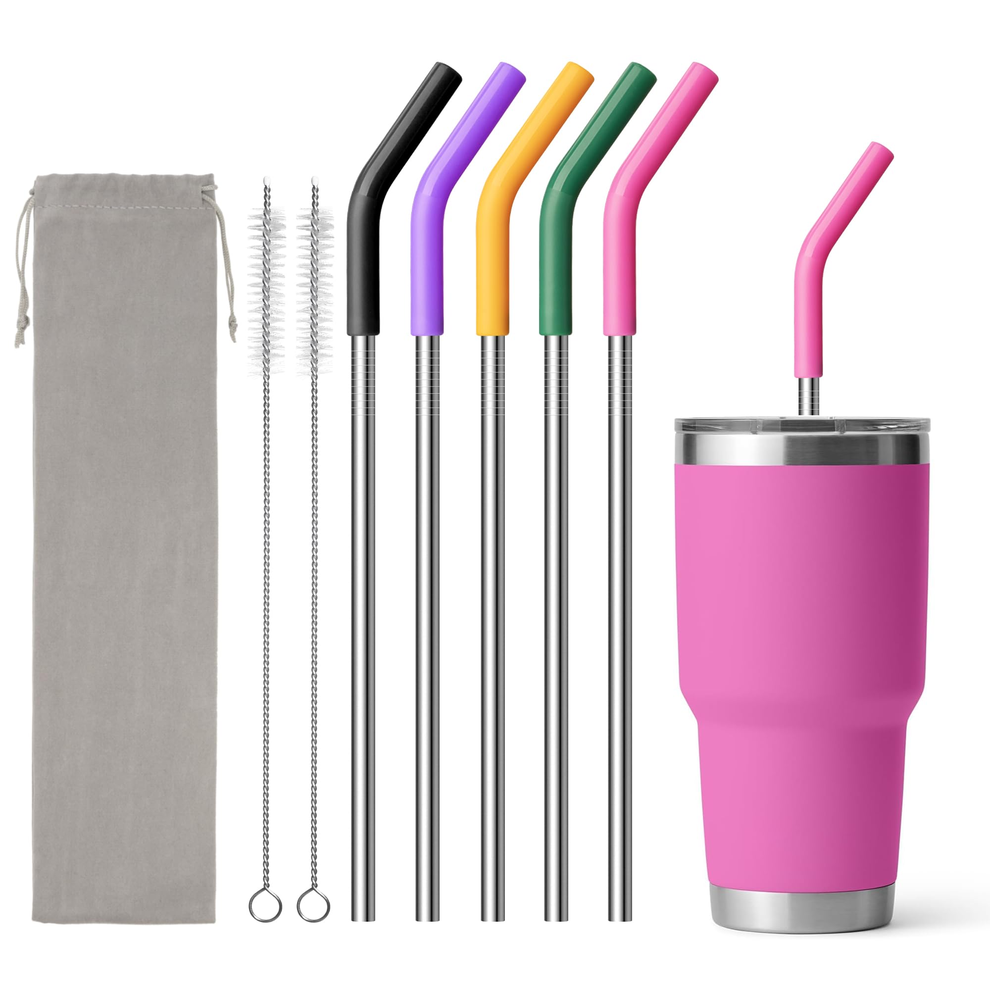 Straw for YETI 30oz Tumbler, Reusable Metal Straight Straw with Rubber Tip