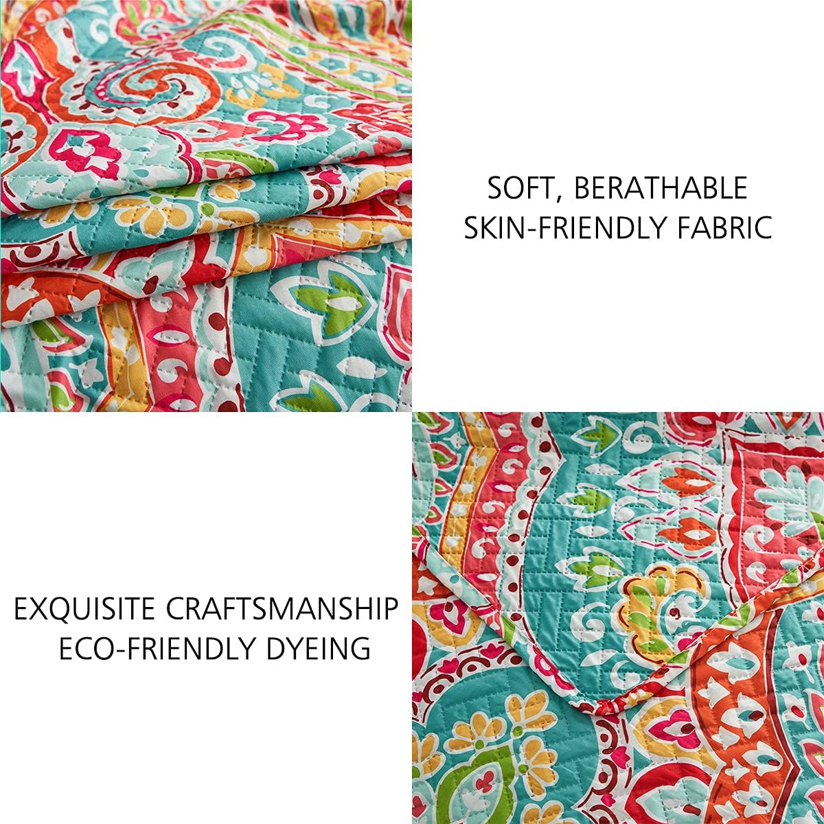 JML Quilt Set King Size (92" x104"), 3 Piece King Size Quilt Sets with 2 Pillow Shams - Soft and Lightweight, Boho Reversible King Quilt Bedding Bedspread Coverlet Set, Boho