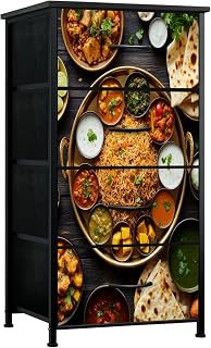 Dresser for Bedroom Indian Food Curry Butter Chicken Palak Paneer Chiken Tikka Biryani Dresser for Closet with 4 Fabric Storage Drawers, Chest of Drawers for Closet Living Room Nusery Hallway