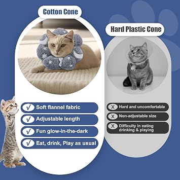 MABOZOO Adjustable Cat Cone Collar Glow in The Dark, Pet Recovery Elizabethan Collar for Kittens Cats After Surgery, Pet E Neck Cone After Surgery for Small Animal Stop Licking (M)