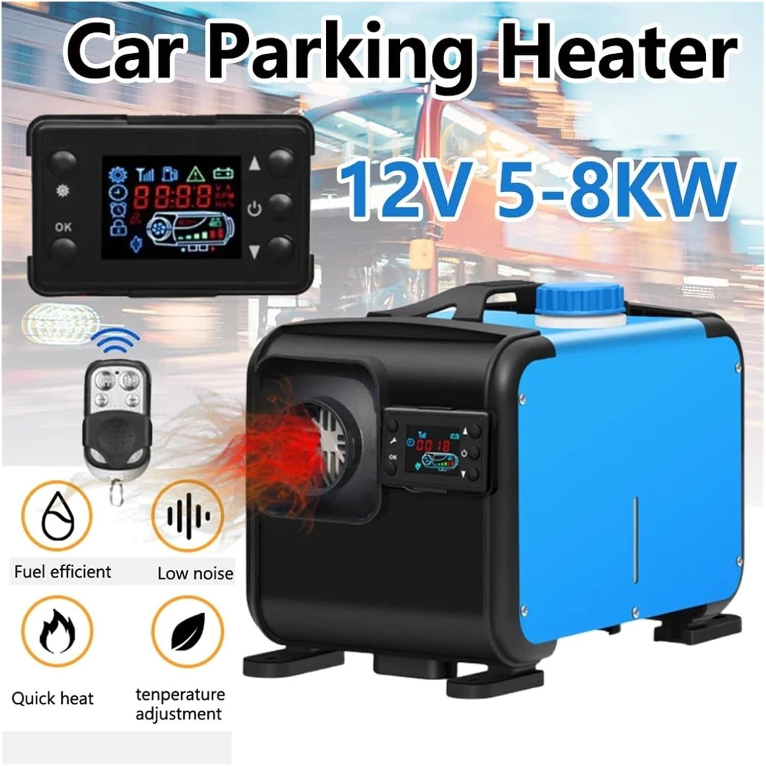 Car Heater 12V 5-8KW All In One Unit Universal Heating Tool Diesel Air Single Hole LCD Monitor Parking Warmer