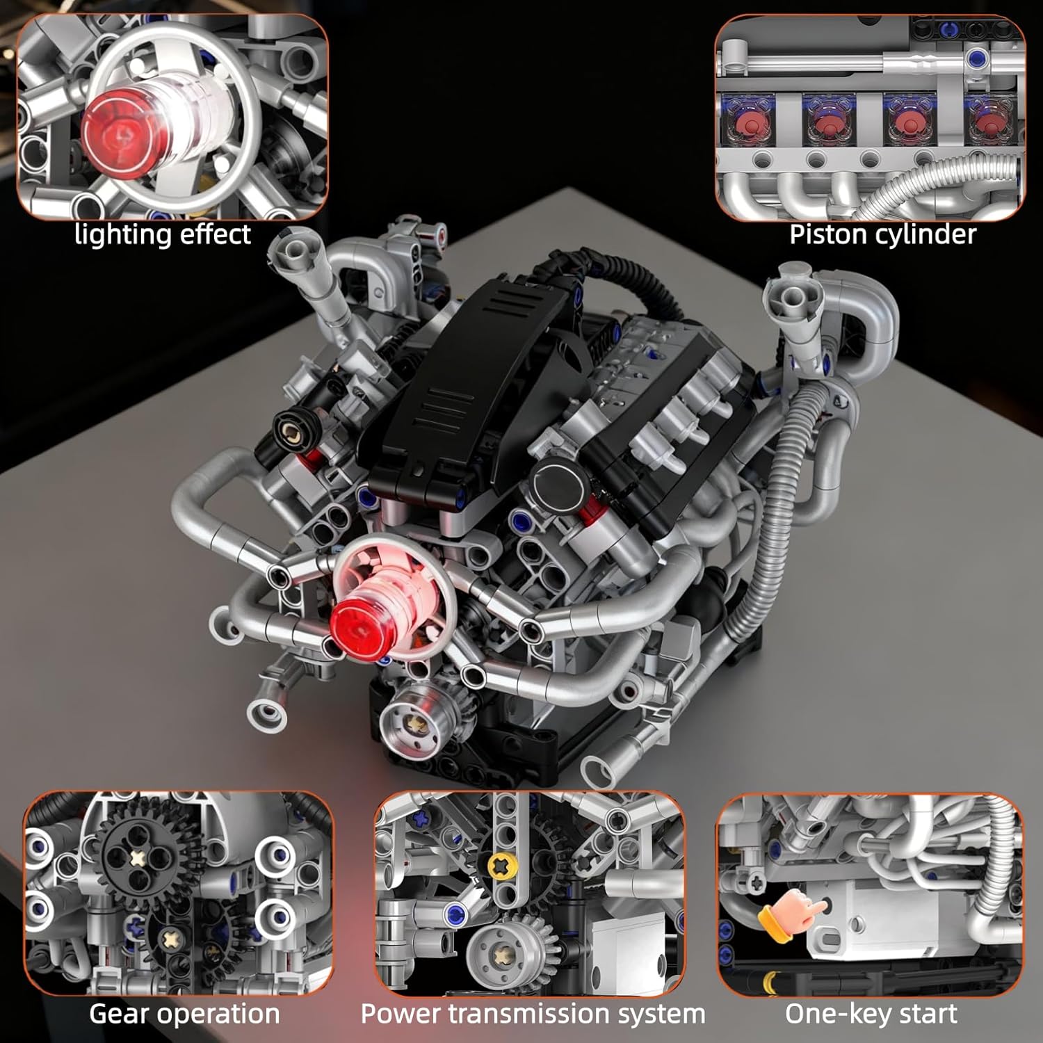 V8 Engine Model Kits that Runs - 770+Pcs, Build Your Own MOC Mini V8 Building Engine,Compatible with Lego Car Set,STEM Toy with APP Control & Motor,Mechanical Engineering Set for Adults