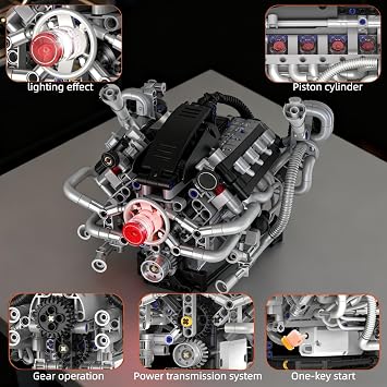 V8 Engine Model Kits that Runs - 770+Pcs, Build Your Own MOC Mini V8 Building Engine,Compatible with Lego Car Set,STEM Toy with APP Control & Motor,Mechanical Engineering Set for Adults