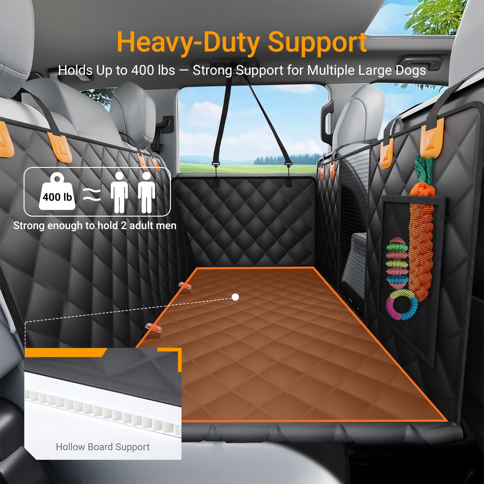 Dog Car Seat Cover for Back Seat, Hard Bottom Dog Hammock Seat Cover, Waterproof & Scratch-Resistant, Non-Slip Backseat Protector with Mesh Window for Cars, SUVs & Trucks - image 2