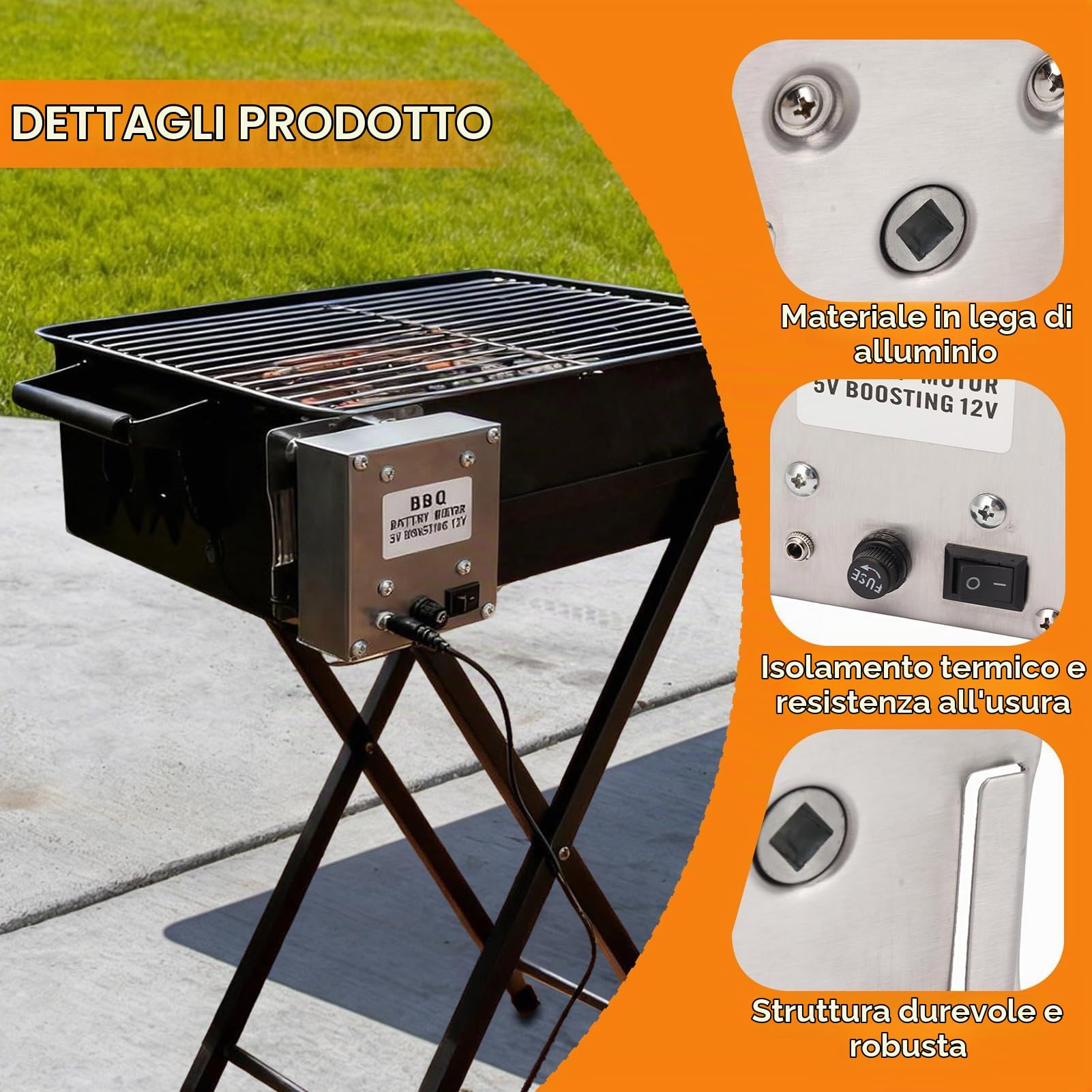 Motore Di Girarrosto A Griglia, Motore Per Girarrosto Motore Per Spiedo Di Ricambio Universale Lega Di Alluminio Da 70 Kg Carico 12v A Potenza Grande Barbecue Cc Girarrosto Girarrosto Elettrico