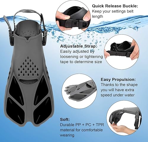 Miniatura 4 de Aletas de esnórquel, aletas de natación con hebillas ajustables, tacón abierto, aletas de buceo para hombres, mujeres, jóvenes, tamaño de viaje,