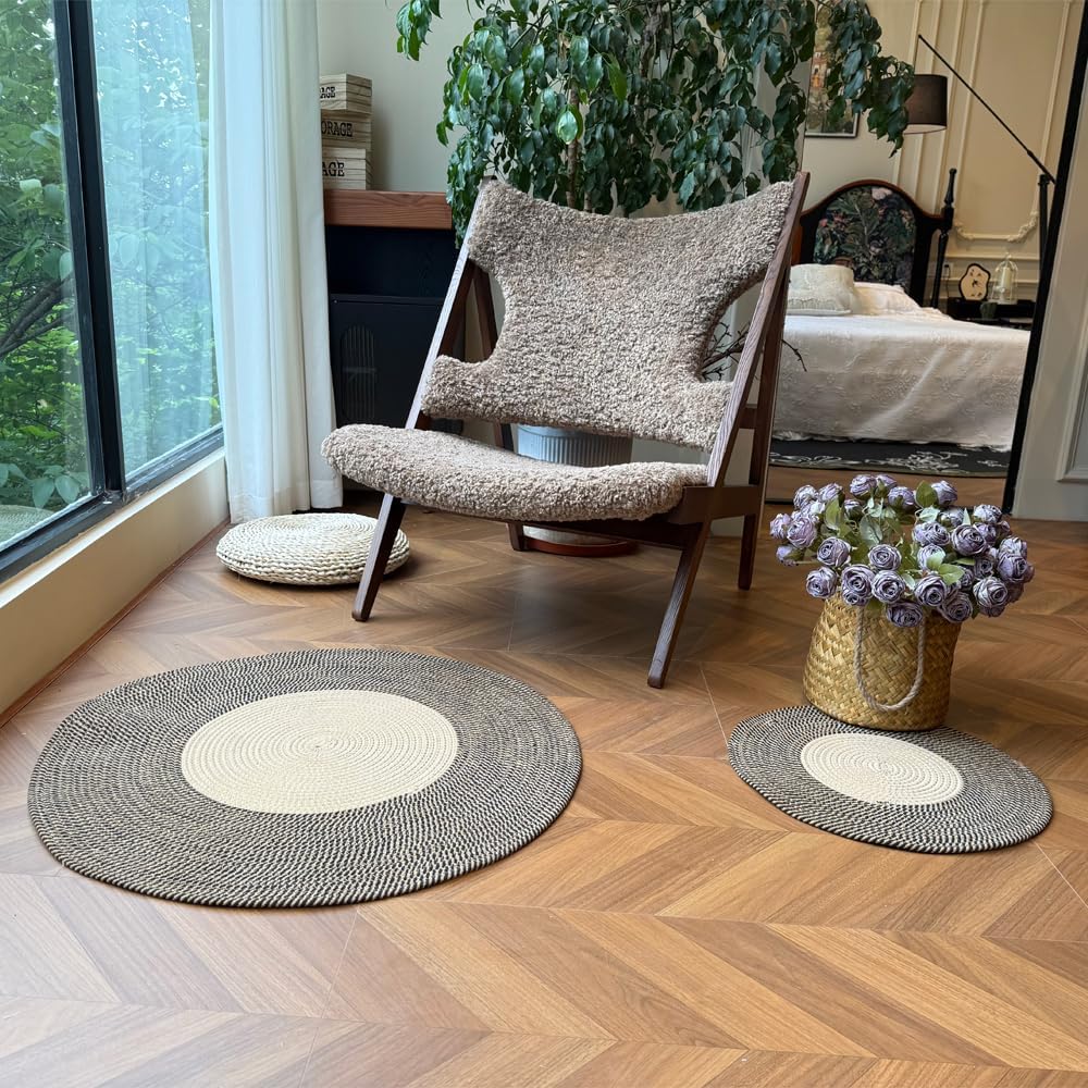 YZZY Woven Rug 31 Inch Braided Round Area Rugs for Farmhouse, Living Room, Kitchen, Entryway - Indoor & Outdoor